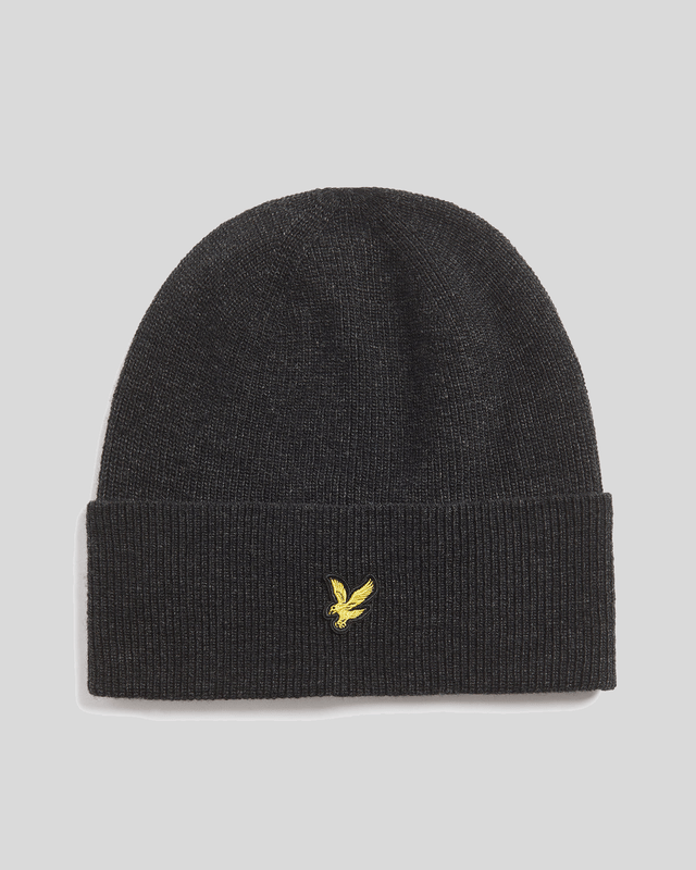 Lambswool Blend Ribbed Beanie - Black